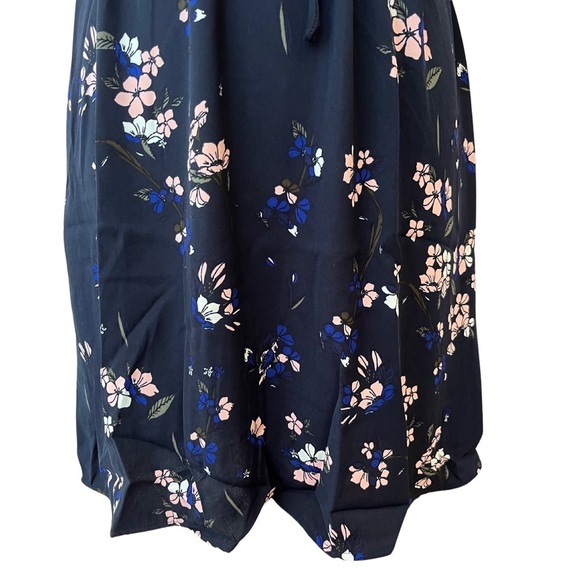 41 Hawthorne Navy Blue Knee Length Dress With Pink Flowers and Button V-Neck NWT - Picture 3 of 6